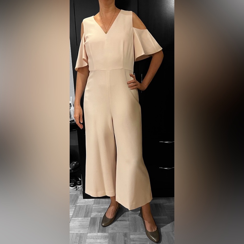 Karl Lagerfeld Wide-Leg Jumpsuit/ Romper. Cold Shoulder. Peach/ pale pink. 6 - Picture 2 of 9